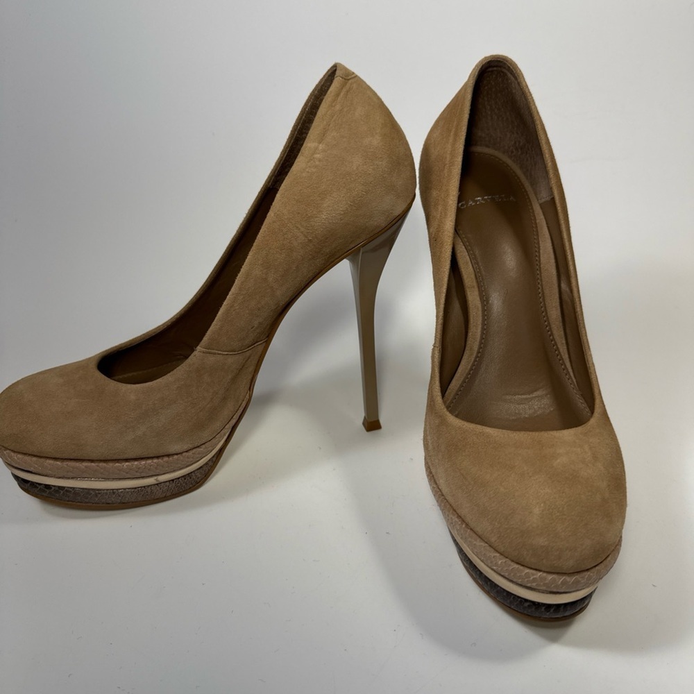 Carvela women’s nude platform suede pumps high heel snake skin accent - Picture 3 of 11